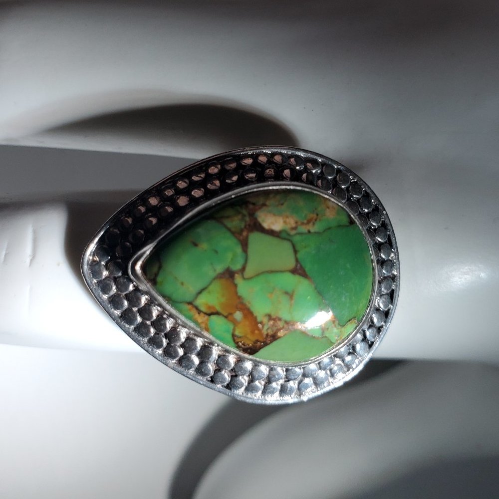 STERLING SILVER GREEN COPPER TURQUOISE RING - Picture 4 of 10